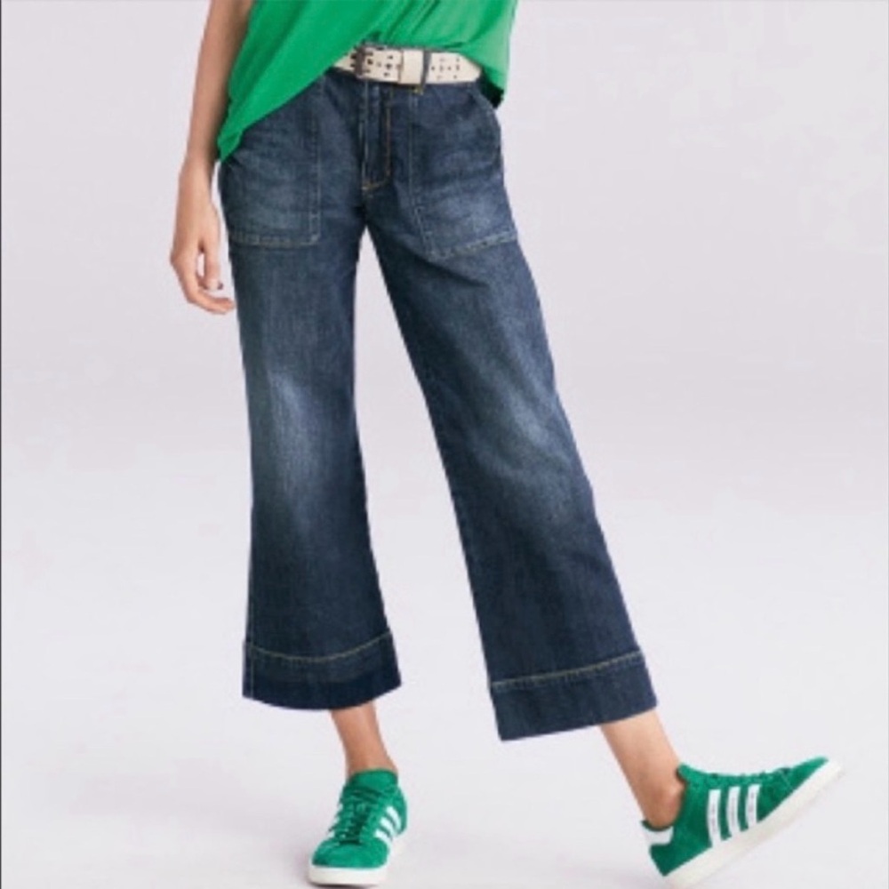 Cabi Lido Wide Leg Cropped Sailer Blue Jeans Sz 8